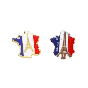 Persönlichkeit Gebäude Paris Eiffelturm Metall Handwerk Neue französische Flagge Emaille Pins Ornament Anstecknadel Benutzer definierte Pins