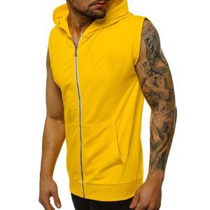 Fabricant solide Fitness à capuche Singlet coton gilets Gym Wear logo imprimé sans manches à capuche hommes - Product Image 2