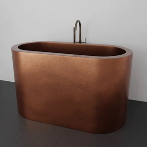 Baignoire moderne en cuivre à double trempage de style japonais 1525x762mm robinet autoportant en cuivre martelé inclus utilisation intérieure d'hôtel - Product Image 2
