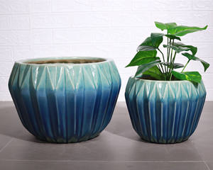 Macetas de cerámica azul de Venta caliente varios tamaños para el hogar jardines oficinas casas de familia jardineras decorativas personalizadas - Product Image 3