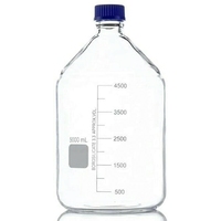 Bouteille de laboratoire ronde à large ouverture en verre borosilicaté de 50000ml avec bouchon à vis en polypropylène et anneau verseur bleu
