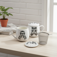 Tasse à thé en porcelaine durable avec couvercle et anse, 350 ml, style nordique, infuseur pour thé en vrac, qualité alimentaire, sans BPA, compatible lave-vaisselle et micro-ondes