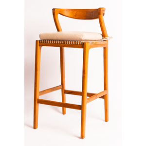 Chaise de bar Home Basket Cleopatra en bois de teck et corde avec tissu en velours - Product Image 1