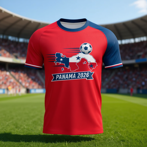 Maglia da Tifoso Unisex per i Mondiali di Calcio 2026 in Panama, Design con Bandiera Rossa, Bianca e Blu, T-Shirt da Calcio per il Giorno della Partita - Product Image 3
