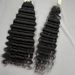 Free Sample Vietnamese Soft High Quality Raw Hair Smooth and <b>Silky</b> Black Deep Wave Genius Weft Machine Bundles From Qhair - Product Image 4