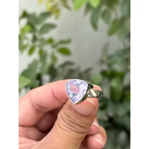 925 Silver Ring <b>Lavender</b> Quartz Gemstone Rose Gold Plated Fashionable Bezel Setting Trendy Inlay Style Perfect <b>Gift</b> Accessory - Product Image 3