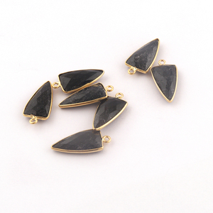 Trillion shape Checker cut Black Jade DIY conector de fianza única 18K Ajuste de bisel chapado en oro que hace suministros de conectores colgantes - Product Image 6