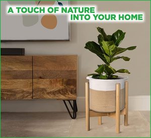 Set of 3 Jute <b>Rope</b> Handwoven <b>Basket</b> Planters Wicker with Wooden Stand for Indoor and Outdoor Decor Flower Pots - Product Image 5