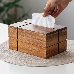 Ensemble de boîte à mouchoirs et porte-serviettes en bois écologique unique, style classique, finition artisanale pour restaurants, hôtels, bureaux - Product Image 1