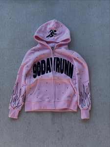 Sweat à capuche unisexe à fermeture éclair, 100% coton, broderie usée, dentelle, coupe courte, pour hommes, fabriqué aux États-Unis, sans taxe - Product Image 5