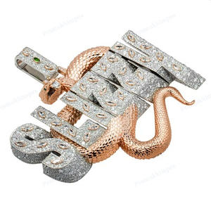 Lujoso collar con colgante de diseño de serpiente SLIZZY personalizado, joyería HipHop helada de oro rosa y plata, detalles de diamantes para fiestas - Product Image 3