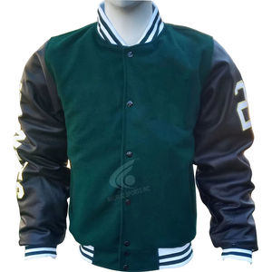 Veste d'hiver de qualité supérieure pour hommes 100% laine véritable coupe-vent col montant Letterman Design haute rue manches en cuir avant - Product Image 1