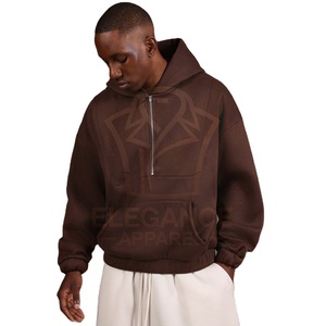 Sudadera con capucha y media cremallera, jersey de gran tamaño, con bolsillo central, Otoño e Invierno informal para ropa de calle, ropa de salón de ajuste relajado marrón - Product Image 1