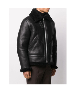 Veste en cuir véritable avec col en fourrure rabattable, couleur et logo personnalisables, position avant, avec manches pour hommes, avec service OEM - Product Image 3