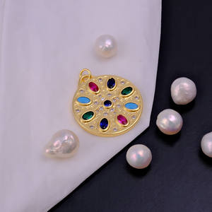 Colgante Redondo Estilo Mosaico Bohemio, Chapado en Oro, Latón, Piedras Preciosas Multicolores, Joyería para Mujer, Niños, Regalo de Fiesta, Boda - Product Image 4