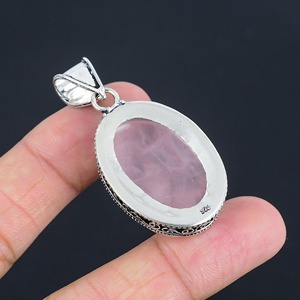 สินค้ามาใหม่จี้หินโรสควอตซ์ธรรมชาติทรงรี925แข็งชุบเงินสเตอร์ลิงจี้ดีไซน์เนอร์เครื่องประดับสำหรับผู้หญิงขายส่งผลิต - Product Image 6