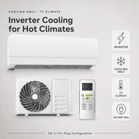 Climatiseur mural split à onduleur 12000 BTU, 220-240V 50Hz, refroidissement seul, T1 Climate, prise UK, avec télécommande