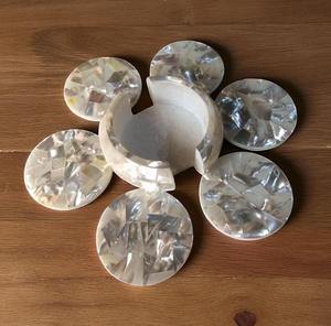 Square <b>white</b> marble <b>coasters</b> with geometric inlay handmade stone <b>coaster</b> set with holder luxury decorative natural marble drink - Product Image 6