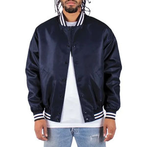 Chaqueta de bombardero de diseño de calidad personalizada con precio al por mayor para hombre, chaquetas universitarias de béisbol con bordado de tela satinada para hombre, las mejores chaquetas personalizadas - Product Image 1