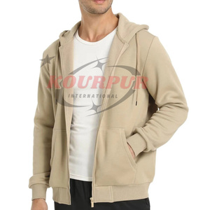 Sweat-shirt à capuche beige pour homme, coupe classique, en coton French Terry, avec fermeture éclair et poche avant, style décontracté pour l'automne, prix de gros - Product Image 5