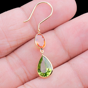 Peridoto de pera Natural y Spessartite Gemstone 18K Oro amarillo sólido Hecho a mano Mujeres Pendientes colgantes de gota Joyería para venta al por mayor - Product Image 5