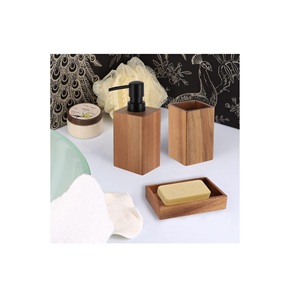 Juego de baño de madera natural de la India Juego de baño de madera natural de diseño clásico hecho a mano Juego de 3 piezas Buena calidad Venta caliente - Product Image 4