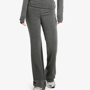 Vente en gros Vêtements décontractés Pantalons athlétiques de yoga sans cordon de serrage Pantalons de sport évasés à jambes larges de couleur unie de taille haute - Product Image 3