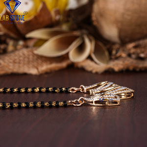 0.884 TDW Round Cut <b>Diamond</b> yellow Gold Mangalsutra by Labstone / Feminine Mangalsutra / EF-VS Color - Product Image 4