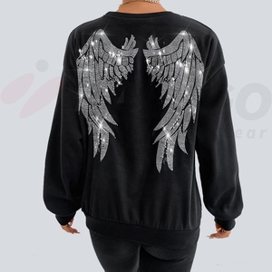 Sweat-shirt pour femme avec strass en forme d'ailes d'ange personnalisées, nouveau style de sweat-shirt à fermeture éclair - Product Image 1