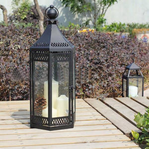 Nordic Style Black Antique Glass <b>Large</b> Metal <b>Candle</b> Pillar Holder Home Decor Garden Christmas <b>Lanterns</b> and <b>Candle</b> Jars - Product Image 2