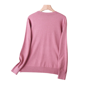 Pull en tricot à col rond pour femme, polyester/nylon, séchage rapide, manches longues, poignets côtelés, pull décontracté, coupe régulière, chaud pour l'hiver - Product Image 2