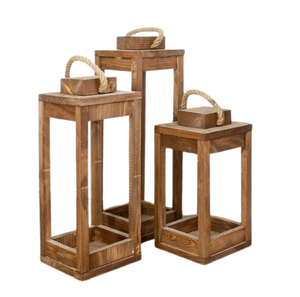 Vintage Wood Candle Lanterns Wooden Candle Holder with <b>Rope</b> Handle for Indoor Decors Lantern and <b>Outdoor</b> Home Decoration - Product Image 1