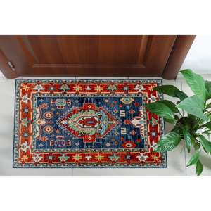 Alfombra Turca con Medallón Rojo: Alfombra de Estilo Étnico Antiguo, Alfombra Estampada, Alfombra Suave con Pelo Largo - Product Image 4