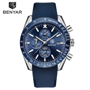 Benyar 5140 New Fashion Blue Men orologi Luxury Brand Quartz Gold Watch cinturino in Silicone orologio sportivo da <span class=keywords><strong>uomo</strong></span> orologio da polso - Product Image 4