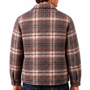 Chaqueta de Hombre Color Marrón Oxidado con Forro de Borreguito, Estilo Shacket a Cuadros, Cálida para Invierno, con Botones y Bolsillos con Solapa, Estilo Casual para Exteriores y Urbano - Product Image 2