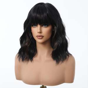 Aine-DWY 14 Inches <b>Short</b>-Length Water Wave Synthetic <b>Wig</b> for Women Glueless with Transparent Lace - Product Image 5