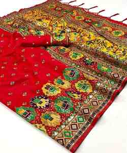 Saree de seda blanca con diseño estampado rojo para ropa de fiesta de boda elegante simple - Product Image 3