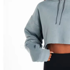 Sudadera con capucha corta de lana de algodón para mujer, ropa deportiva de moda para la temporada de otoño, sudaderas con capucha para mujer - Product Image 6