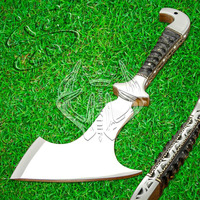 Hache à barbe de chasse et de camping en acier D2 de qualité industrielle, à lame pleine, avec manche en bois exotique et contreforts en acier, type tomahawk, véritable hache.