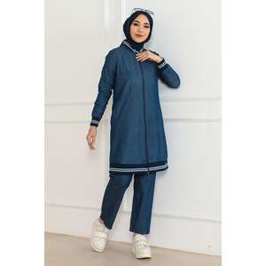 ชุดเซ็ตสองชิ้นผ้ายีนส์สีน้ำเงินเข้มแบบมีริบบิ้น สำหรับผู้หญิง ทรงขาบาน เสื้อลำลองเข้ารูป กางเกงขาสั้นทรงสกินนี่ ไซส์ XS/XXS สำหรับฤดูร้อนหรือฤดูใบไม้ร่วง - Product Image 3