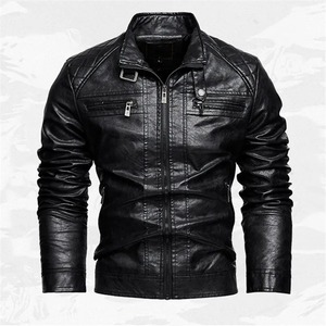 Chaqueta de cuero para hombre Otoño Invierno motocicletas abrigos de cuero de imitación moda masculina Stand Collar Moto Biker Vintage Casual prendas de vestir - Product Image 4