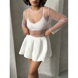 Blusa Elegante de Tul con Puntos para Mujer, Marca TOPSHOW, Ligera y Transparente, Manga Larga, para Venta al Por Mayor - Color Piedra - Product Image 4