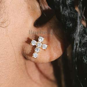 S925 Sterling Silver 18k <b>Gold</b> Coating Moissanite Micro <b>Cross</b> Stud Earrings Jewelry For Women - Product Image 1