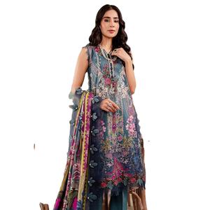 Parte superior e inferior con estampado de Karachi pesado de algodón puro con Dupatta de algodón pesado - Product Image 1