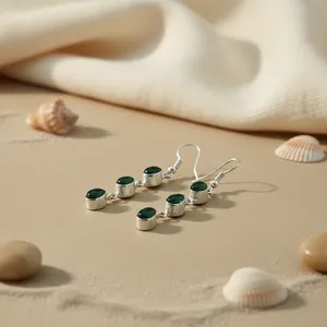 Pendientes colgantes de plata con piedras verdes de corte esmeralda, joyería clásica de moda para mujer - Product Image 3