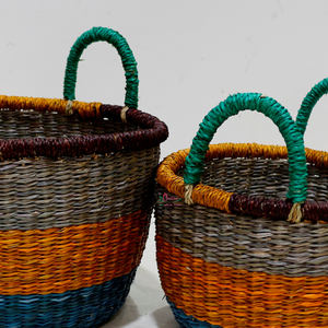 Artex Dong Thap Factory Lot de 2 paniers ronds en jonc de mer tissés à la main avec fond conique et demi-poignées pour la décoration intérieure - Product Image 3