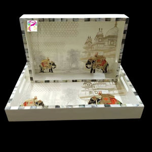 Ensemble de plateau à thé en bois de super qualité-Grands petits plateaux de service Organisateur de cuisine imprimé rectangulaire Service décoratif fait à la main - Product Image 1