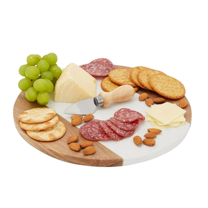 Planche à découper en bois rond en marbre blanc, plateau à fromages, planche à découper pour la cuisine et le plateau de service - Product Image 2