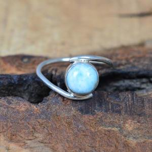 แหวนอัญมณีลาริมาร์เงินสเตอร์ลิง925ทันสมัยเครื่องประดับทำมือแหวนสไตล์โบฮีเมียนสีเงินสำหรับเป็นของขวัญสำหรับผู้หญิง - Product Image 3