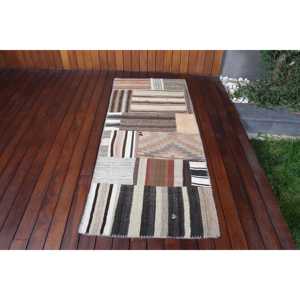 Vintage Rug, Accent 2.6x6.3 ft Turkish Rug, <b>Brown</b> Camouflage <b>Wool</b> Rug - Product Image 1